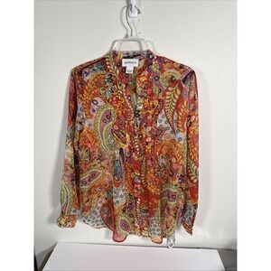 Size‎ Small Peck & Peck Tunic Top Boho V-neck  Button Up Blouse Floral D2